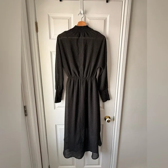 Dynamite Black Long Sleeve Polka Dot Midi Dress - Picture 5 of 12